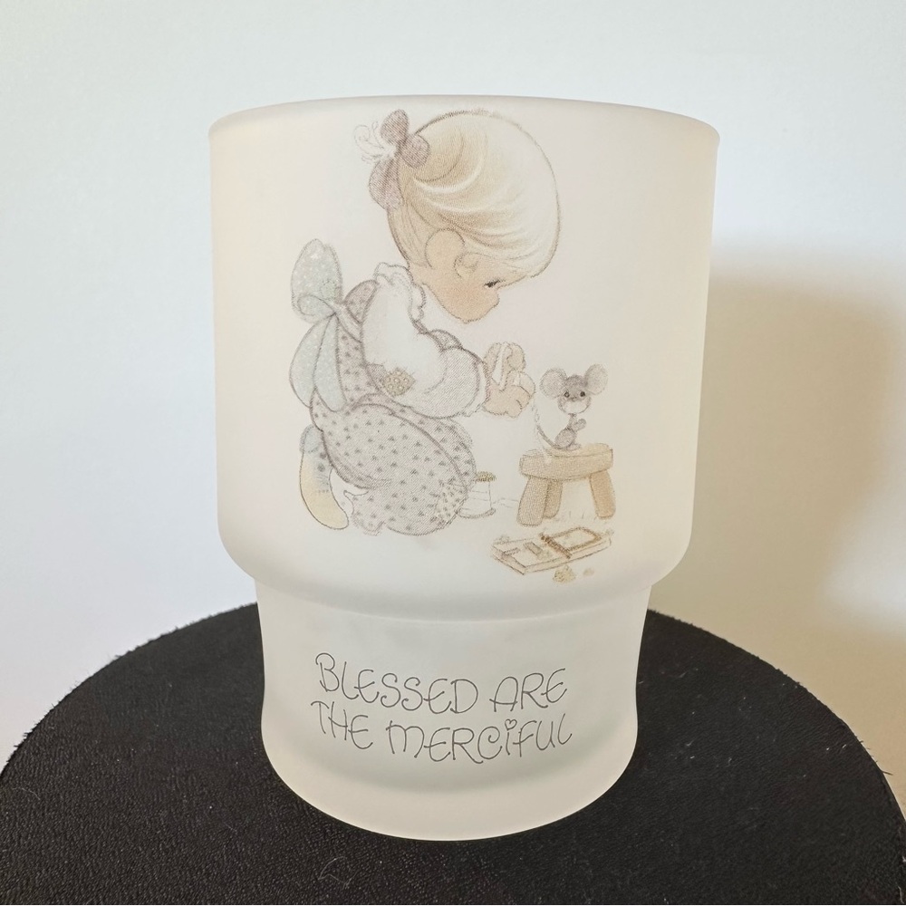 Precious Moments Frosted Glass Candle Holder/Cup 1979
